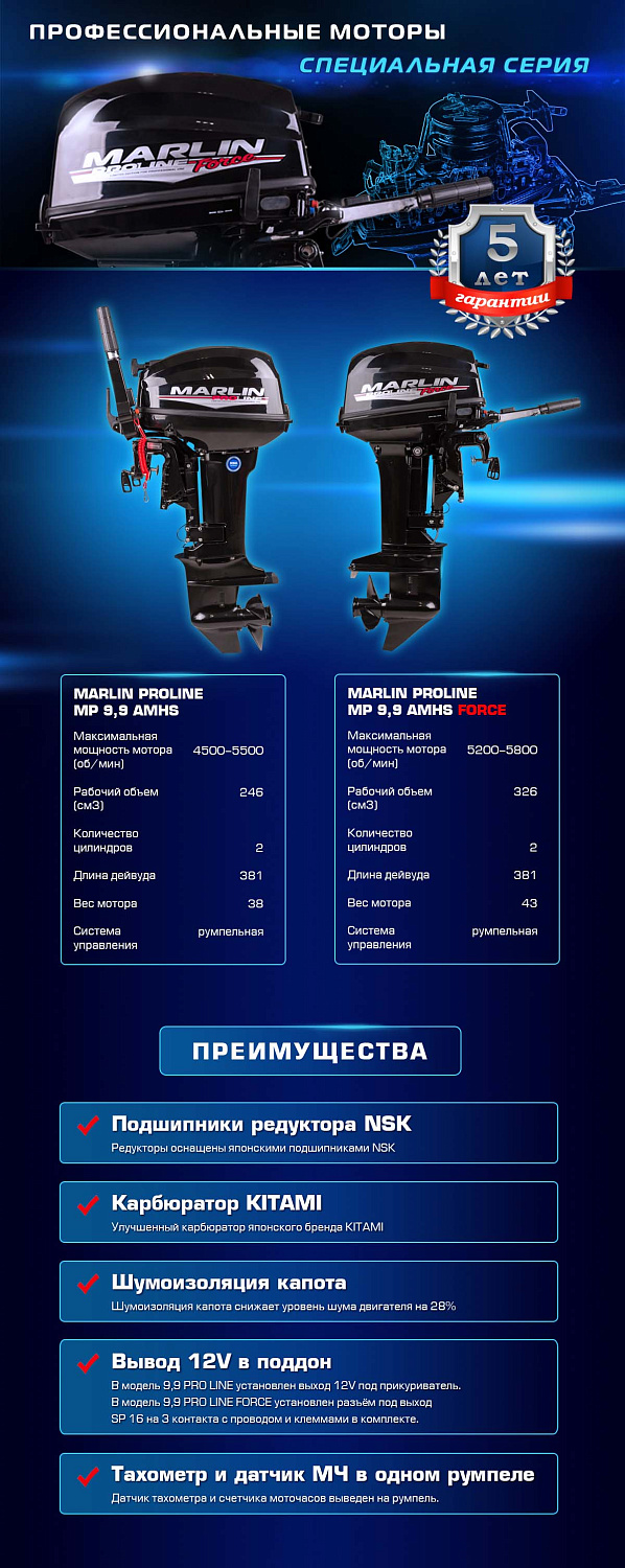 Лодочный мотор MARLIN PROLINE MP 9.9 (20) AMHS FORCE в Химках